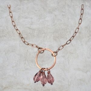 NWT raw brass copper and Czech Glass Necklace